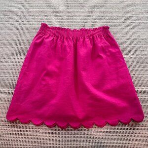 J.Crew Pink Scalloped Mini Skirt Size 2 Linen Blend Pockets Elastic Waist 17”
